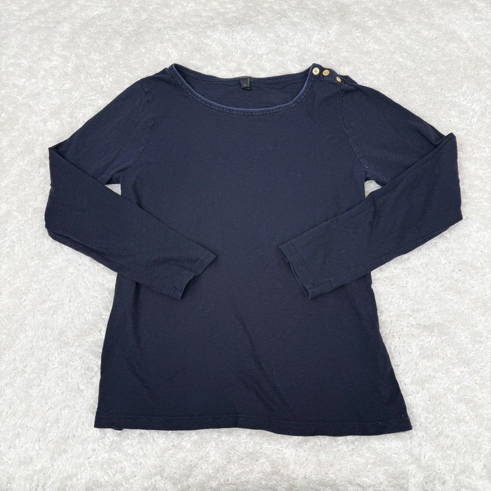 J Crew Women's L Large Navy Crew Pullover LS Basic Top Capsule